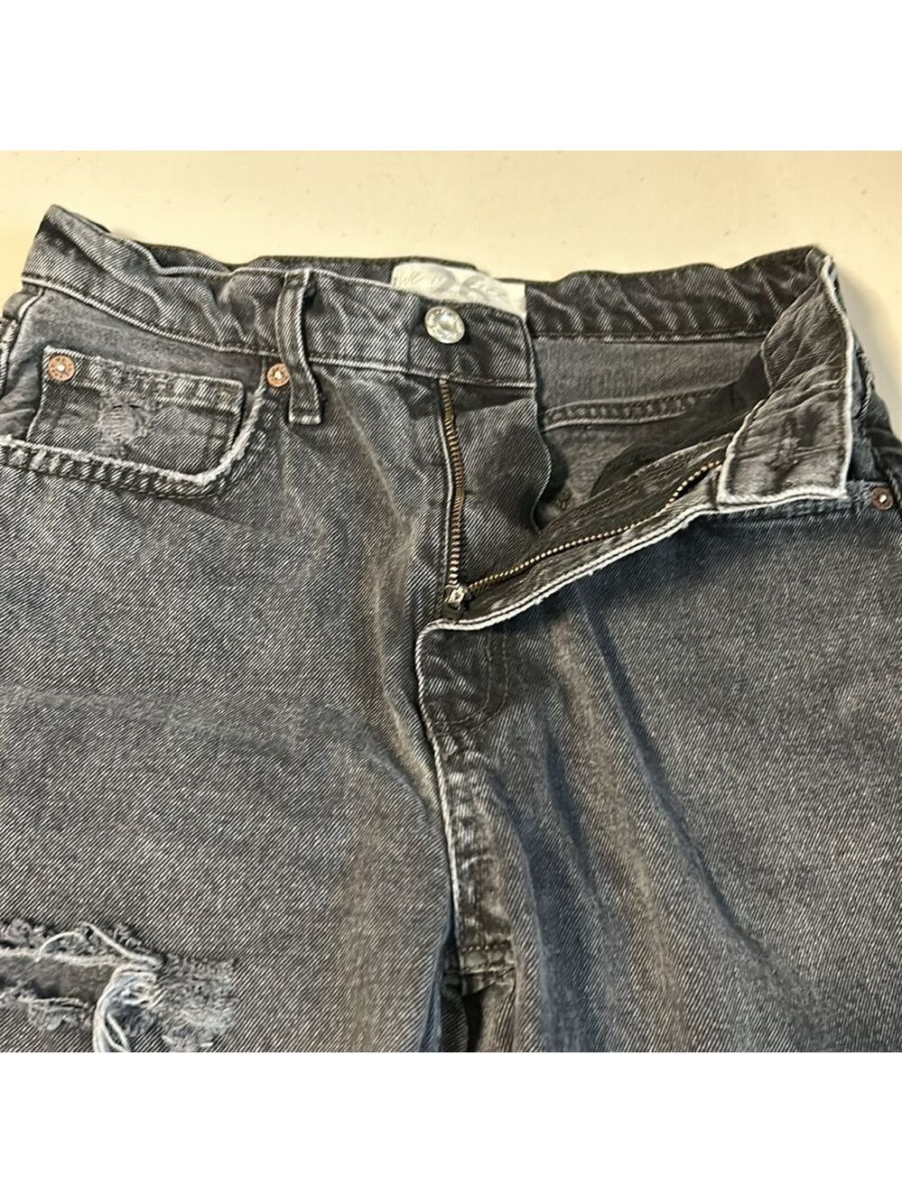 Free People We The Free Boho Festival Black Straight Leg Distressed Jeans 26 - Picture 4 of 15